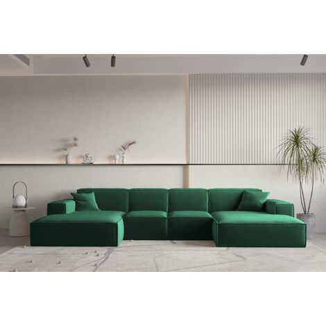 Wohnlandschaft U-Form CELES PREMIUM XS in Stoff Opera Velvet Grün