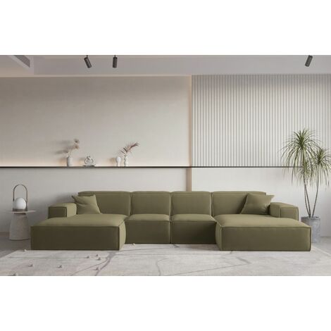 Wohnlandschaft U-Form CELES PREMIUM XS in Stoff Opera Velvet Olivgrün