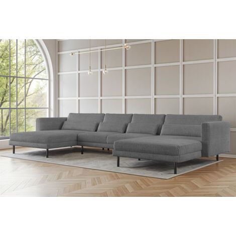Wohnlandschaft U-Form Sofa AGADA in Stoff Poso Grau
