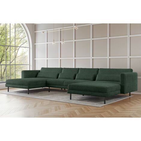 Wohnlandschaft U-Form Sofa AGADA in Stoff Poso Grün
