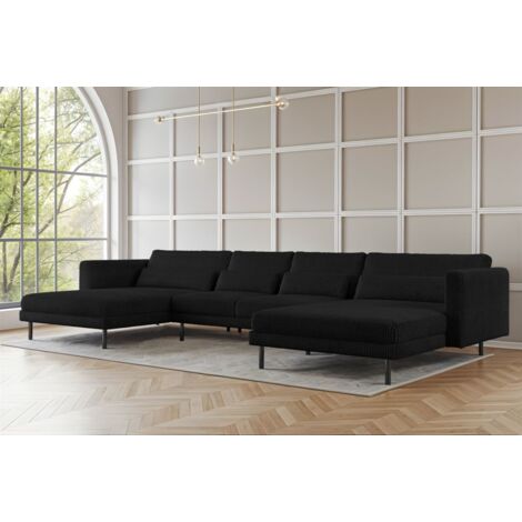 Wohnlandschaft U-Form Sofa AGADA in Stoff Poso Schwarz