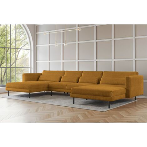 Wohnlandschaft U-Form Sofa AGADA in Stoff Poso Senfgelb
