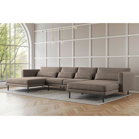 Wohnlandschaft U-Form Sofa AGADA in Stoff Verita Braun