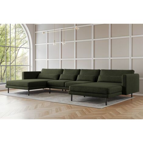 Wohnlandschaft U-Form Sofa AGADA in Stoff Verita Flaschengrün