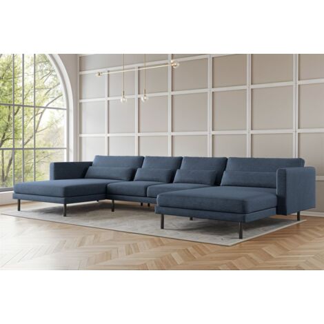 Wohnlandschaft U-Form Sofa AGADA in Stoff Verita Marineblau