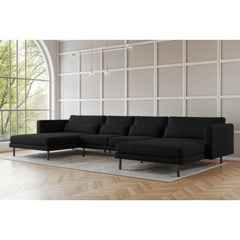 Wohnlandschaft U-Form Sofa AGADA in Stoff Verita Schwarz