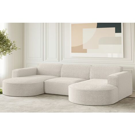 Wohnlandschaft U-Form Sofa PALMA in Stoff Ascot Beige