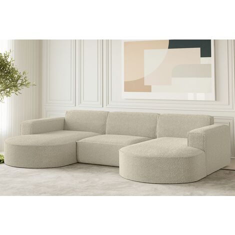 Wohnlandschaft U-Form Sofa PALMA in Stoff Ascot Champagne