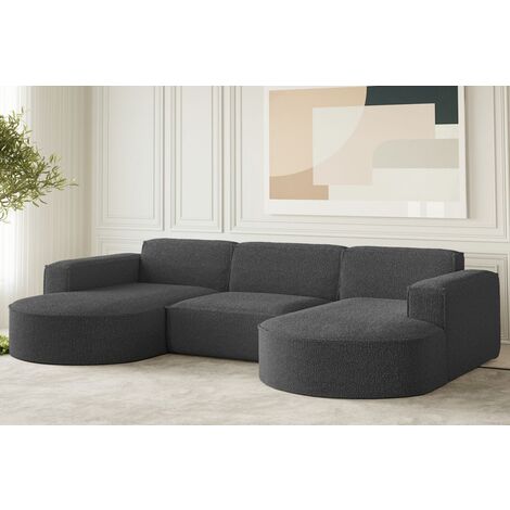 Wohnlandschaft U-Form Sofa PALMA in Stoff Ascot Graphitgrau