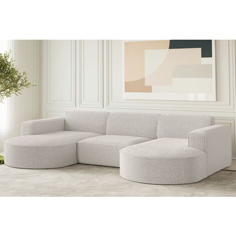 Wohnlandschaft U-Form Sofa PALMA in Stoff Ascot Pearl