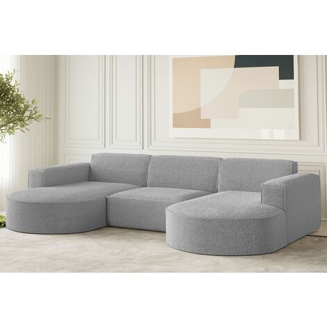 Wohnlandschaft U-Form Sofa PALMA in Stoff Ascot Taupe