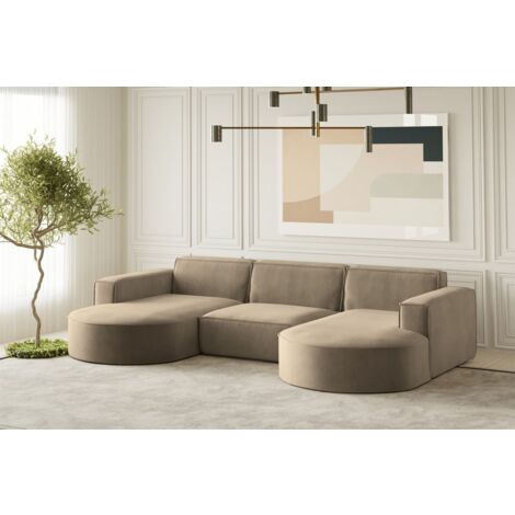 Wohnlandschaft U-Form Sofa PALMA in Stoff Noel Braun