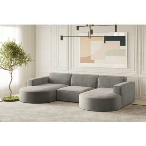 Wohnlandschaft U-Form Sofa PALMA in Stoff Noel Grau