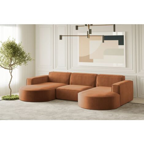 Wohnlandschaft U-Form Sofa PALMA in Stoff Noel Ziegelrot
