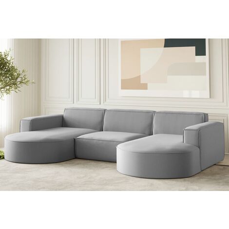 Wohnlandschaft U-Form Sofa PALMA in Stoff Opera Velvet Grau