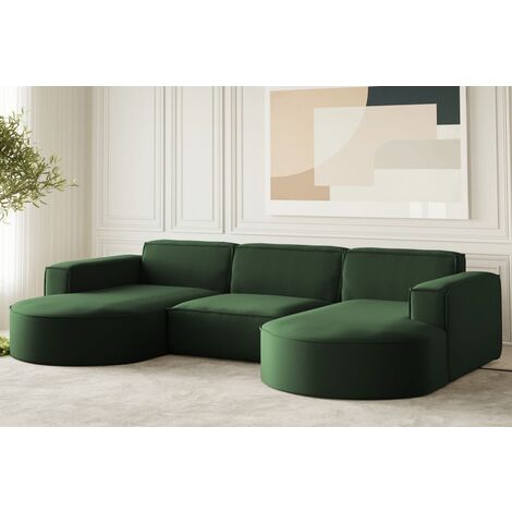 Wohnlandschaft U-Form Sofa PALMA in Stoff Opera Velvet Grün