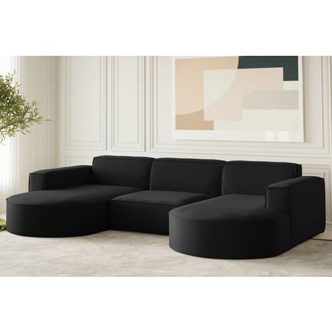Wohnlandschaft U-Form Sofa PALMA in Stoff Opera Velvet Schwarz