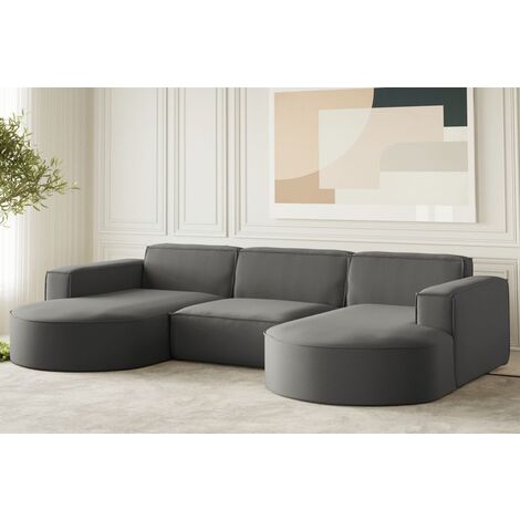 Wohnlandschaft U-Form Sofa PALMA in Stoff Opera Velvet Steel