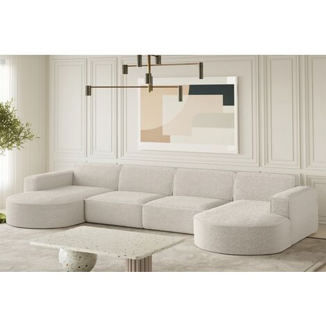 Wohnlandschaft U-Form Sofa PALMA XL in Stoff Ascot Beige