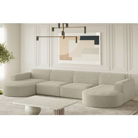 Wohnlandschaft U-Form Sofa PALMA XL in Stoff Ascot Champagne