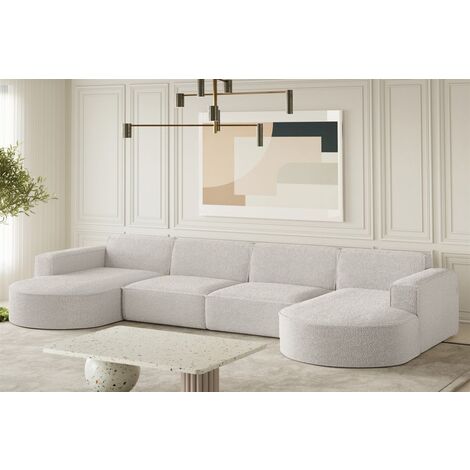 Wohnlandschaft U-Form Sofa PALMA XL in Stoff Ascot Pearl