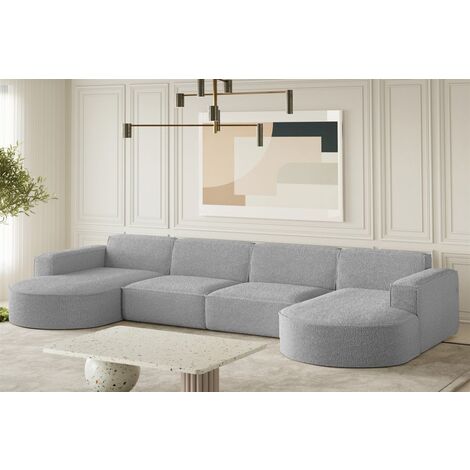 Wohnlandschaft U-Form Sofa PALMA XL in Stoff Ascot Taupe