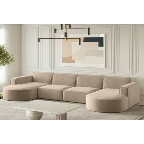 Wohnlandschaft U-Form Sofa PALMA XL in Stoff Noel Beige