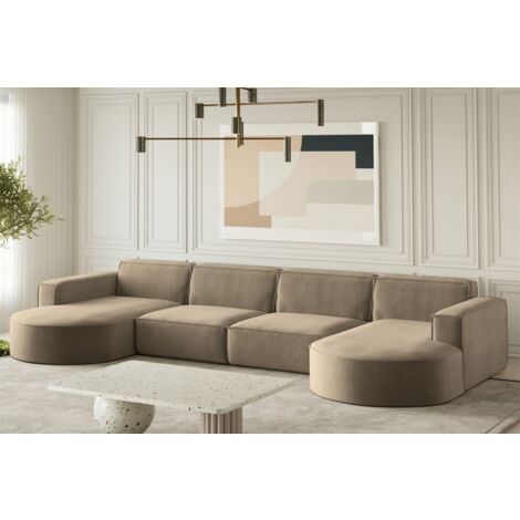 Wohnlandschaft U-Form Sofa PALMA XL in Stoff Noel Braun
