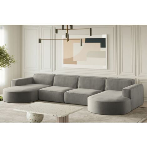 Wohnlandschaft U-Form Sofa PALMA XL in Stoff Noel Grau