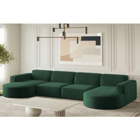 Wohnlandschaft U-Form Sofa PALMA XL in Stoff Noel Grün