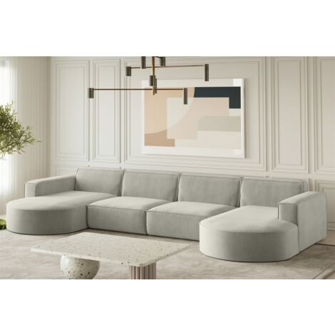 Wohnlandschaft U-Form Sofa PALMA XL in Stoff Noel Hellgrau