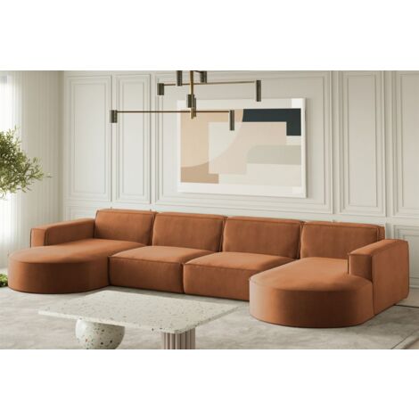 Wohnlandschaft U-Form Sofa PALMA XL in Stoff Noel Ziegelrot