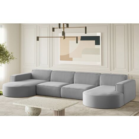 Wohnlandschaft U-Form Sofa PALMA XL in Stoff Opera Velvet Grau