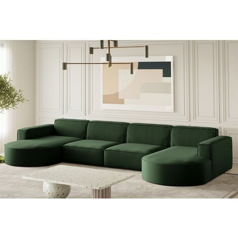 Wohnlandschaft U-Form Sofa PALMA XL in Stoff Opera Velvet Grün