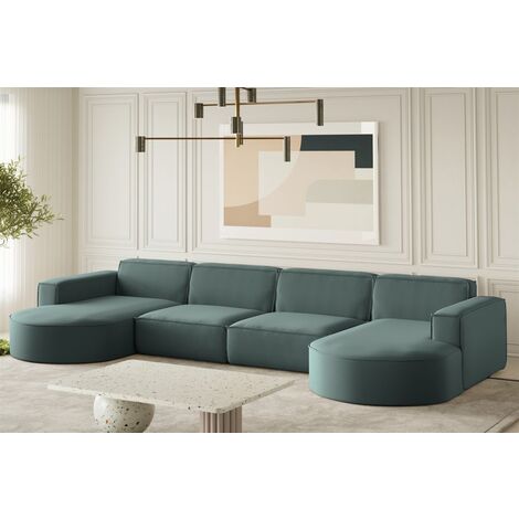 Wohnlandschaft U-Form Sofa PALMA XL in Stoff Opera Velvet Opalgrün