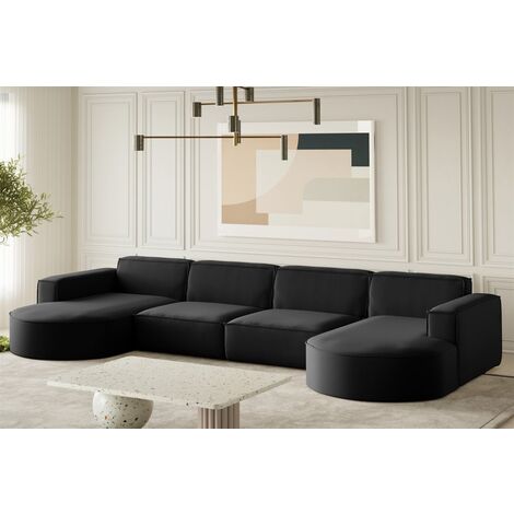 Wohnlandschaft U-Form Sofa PALMA XL in Stoff Opera Velvet Schwarz
