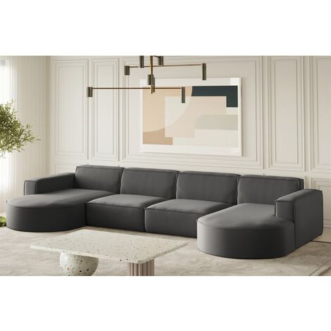Wohnlandschaft U-Form Sofa PALMA XL in Stoff Opera Velvet Steel