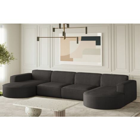 Wohnlandschaft U-Form Sofa PALMA XL in Stoff Scala Anthrazit