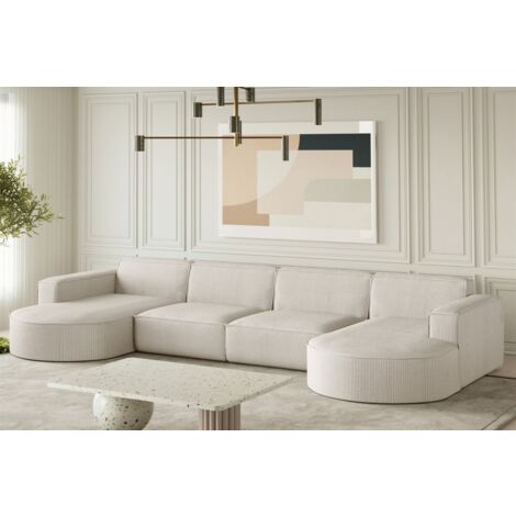 Wohnlandschaft U-Form Sofa PALMA XL in Stoff Scala Sand