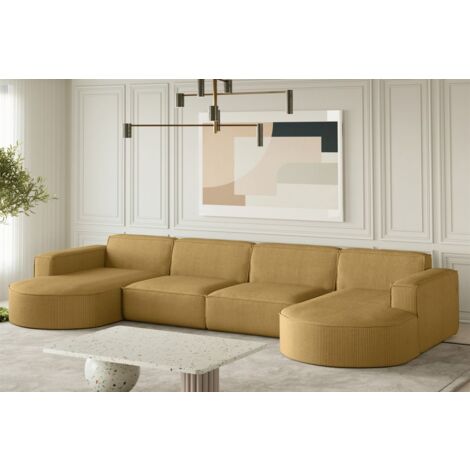 Wohnlandschaft U-Form Sofa PALMA XL in Stoff Scala Senfgelb