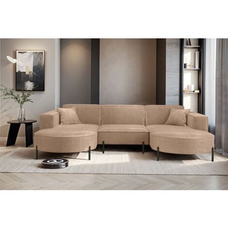 Wohnlandschaft U-Form Sofa VALENCIA in Stoff Noel Beige