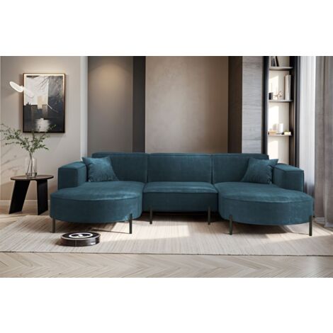Wohnlandschaft U-Form Sofa VALENCIA in Stoff Noel Blau