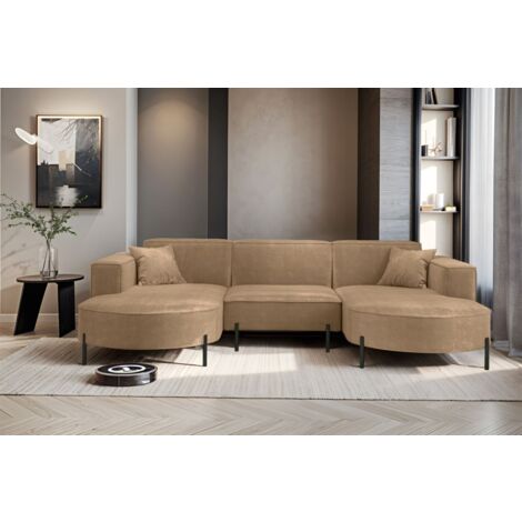 Wohnlandschaft U-Form Sofa VALENCIA in Stoff Noel Braun