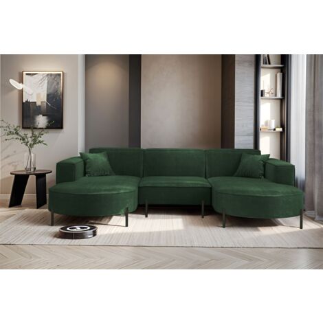 Wohnlandschaft U-Form Sofa VALENCIA in Stoff Noel Dunkelgrün