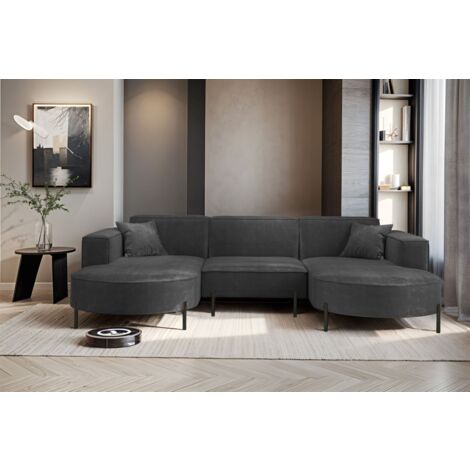 Wohnlandschaft U-Form Sofa VALENCIA in Stoff Noel Grafit