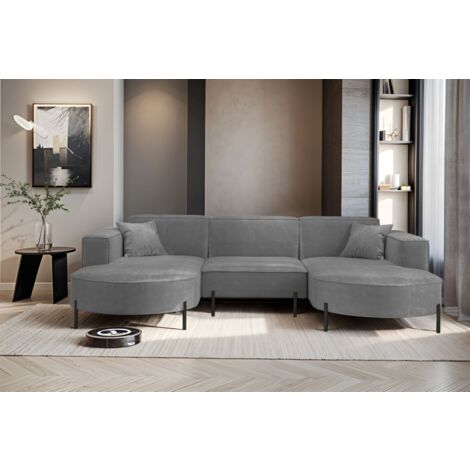 Wohnlandschaft U-Form Sofa VALENCIA in Stoff Noel Grau