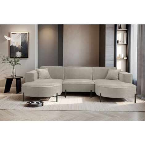 Wohnlandschaft U-Form Sofa VALENCIA in Stoff Noel Hellgrau
