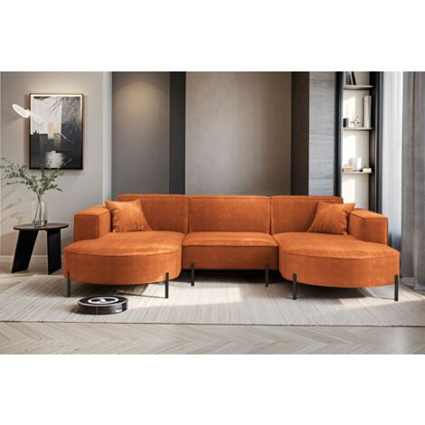 Wohnlandschaft U-Form Sofa VALENCIA in Stoff Noel Ziegelrot