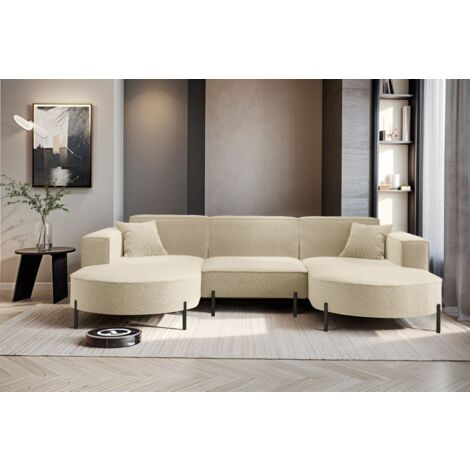 Wohnlandschaft U-Form Sofa VALENCIA in Stoff Quelle Beige