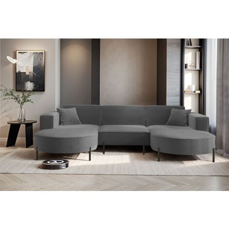 Wohnlandschaft U-Form Sofa VALENCIA in Stoff Quelle Dunkelgrau